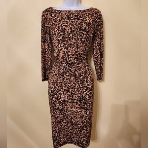 Animal print sheath dress, 3/4 sleeve